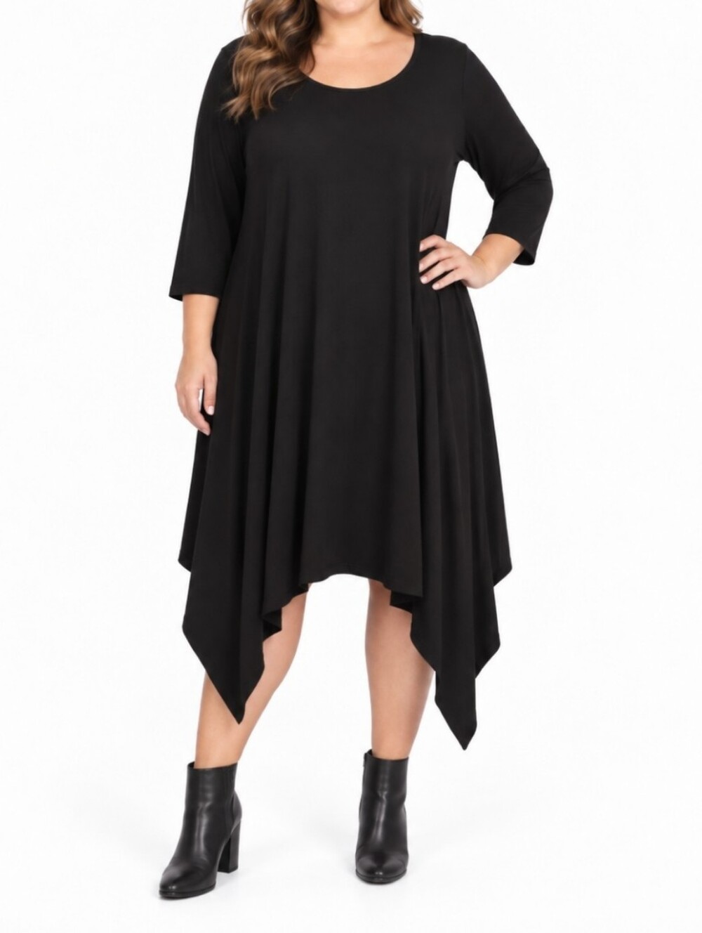 Code Vitesse Solid  Black Handkerchief Hem Dress XL 3/4  Made in Canada Versatil